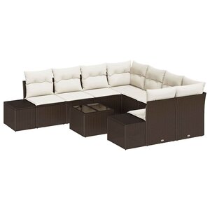 vidaXL Ensemble de canapé de jardin 9 Pièces Marron Poly rotin