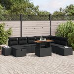 vidaXL Ensemble de sofa de jardin 9 pièces avec coussins polyester noir poly rotin