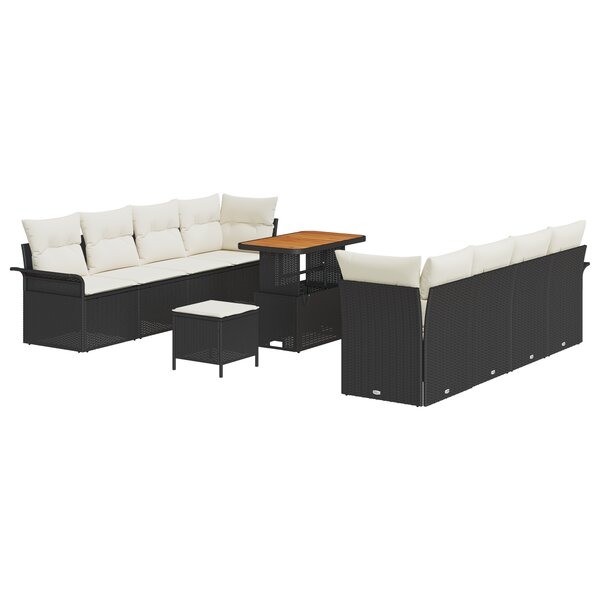 Ensemble de Sofa de Jardin vidaXL 11 pièces avec Coussins Rattan Poly Noir Acacia