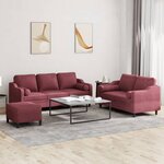 vidaXL Ensemble de canapés 3 Pièces avec coussins rouge bordeaux tissu