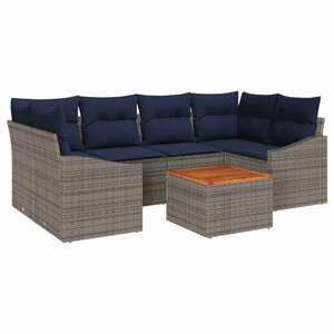 vidaXL Ensemble de canapé de jardin 7 Pièces Gris et bleu marine