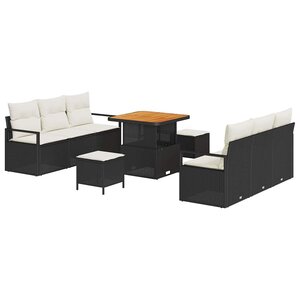 vidaXL Ensemble de canapé de jardin avec coussin 9 Pièces Noir Poly rotin
