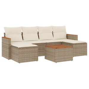 vidaXL Salon de jardin avec coussins 7 Pièces beige résine tressée