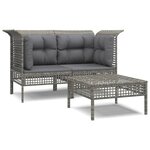 vidaXL Salon de jardin 3 Pièces avec coussins Gris Résine tressée
