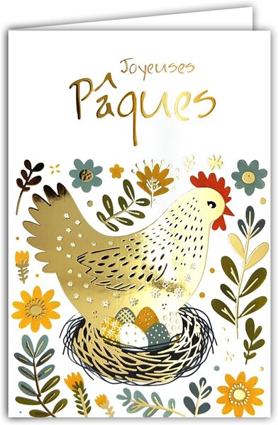 Carte Joyeuses Pâques en Or Doré Brillant avec Enveloppe 12x17 5cm