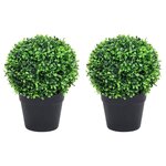 vidaXL Plantes de buis artificiel 2 Pièces avec pots Boule Vert 27 cm