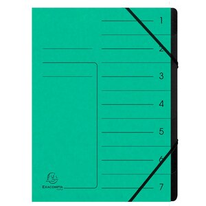 Trieur Agrafé Avec Élastiques Intérieur Noir 7 Compartiments - A4 - Vert - X 10 - Exacompta