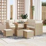 vidaXL Ensemble de canapés de jardin 8 pièces avec coussins en rotin synthétique beige et acacia