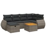 vidaXL Salon de jardin avec coussins 7 Pièces gris résine tressée