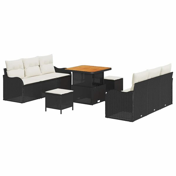 vidaXL Ensemble de canapé de jardin avec coussin 9 Pièces Noir et Crème