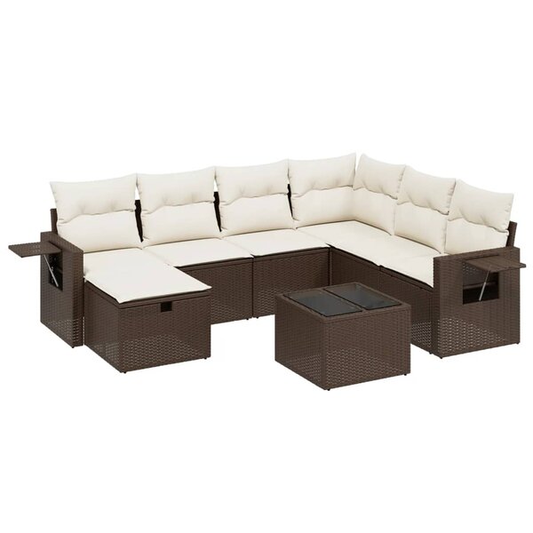 vidaXL Salon de jardin 8 Pièces avec coussins marron résine tressée
