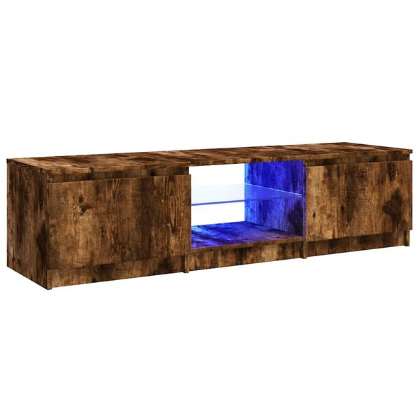 vidaXL Meuble TV avec lumières LED Chêne fumé 140x40x36 cm