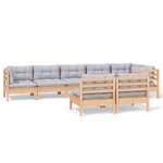 vidaXL Salon de jardin 8 Pièces avec coussins gris Bois de pin massif