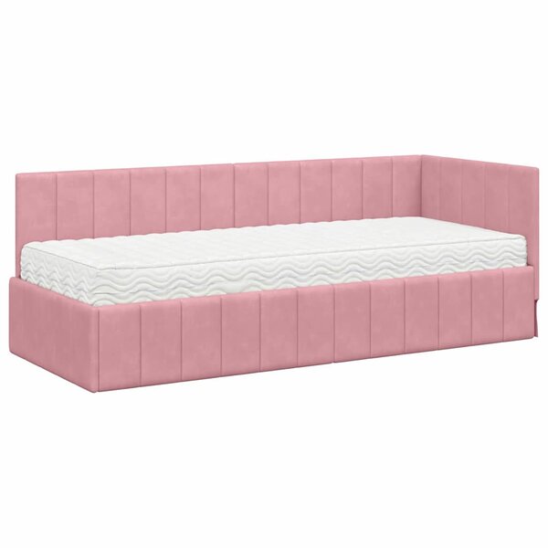 vidaXL Cadre de lit d'angle avec matelas Rose 80 x 200 cm Velours