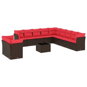 vidaXL Salon de jardin avec coussins 12 Pièces marron résine tressée