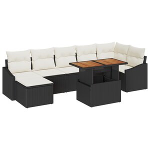 vidaXL Ensemble de Canapé de Jardin 8 Pièces avec Coussins Noirs en Rattan Poly