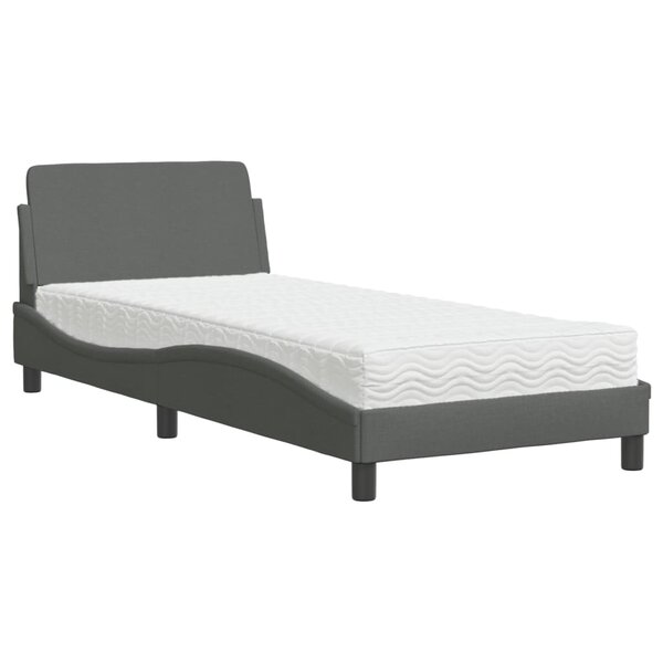 vidaXL Lit avec matelas gris foncé 90x200 cm tissu
