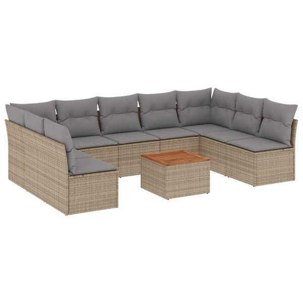 vidaXL Salon de jardin et coussins 10 Pièces mélange beige résine tressée