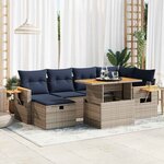 vidaXL Salon de jardin avec coussins 7 Pièces gris résine tressée acacia