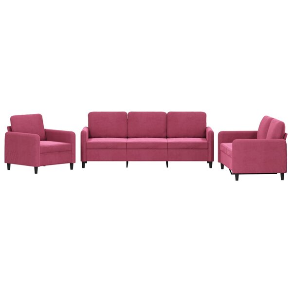 vidaXL Ensemble de canapés 3 Pièces rouge bordeaux velours