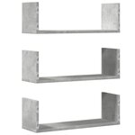 vidaXL Étagères murales 3 Pièces gris béton 58x18x18 cm bois d'ingénierie