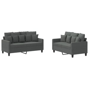 vidaXL Ensemble de canapés 2 Pièces avec coussins Gris foncé Tissu