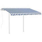 vidaXL Auvent rétractable automatique et poteaux 3 5x2 5 m Bleu blanc