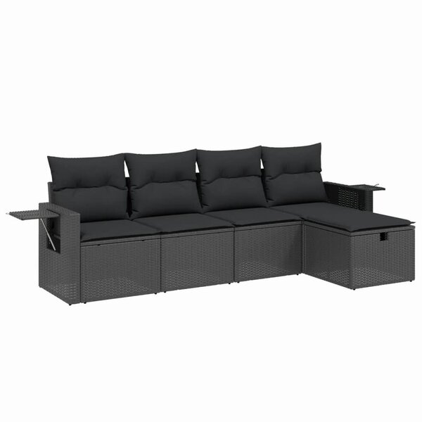 vidaXL Salon de jardin 5 Pièces avec coussins noir résine tressée