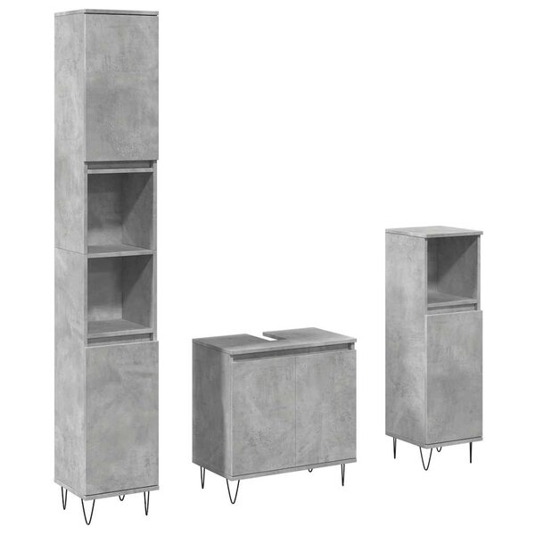 vidaXL Ensemble de meubles de salle de bain 3 Pièces gris béton