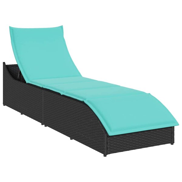 vidaXL Chaise longue pliante coussin et rangement noir résine tressée