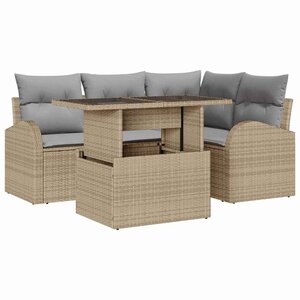 vidaXL Ensemble de canapé de jardin avec coussin 5 Pièces Beige polyrotin