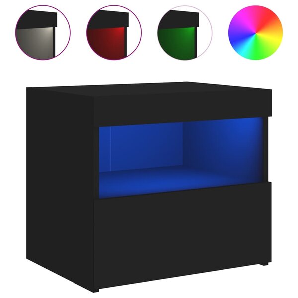 vidaXL Table de chevet avec lumières LED noir 50x40x45 cm