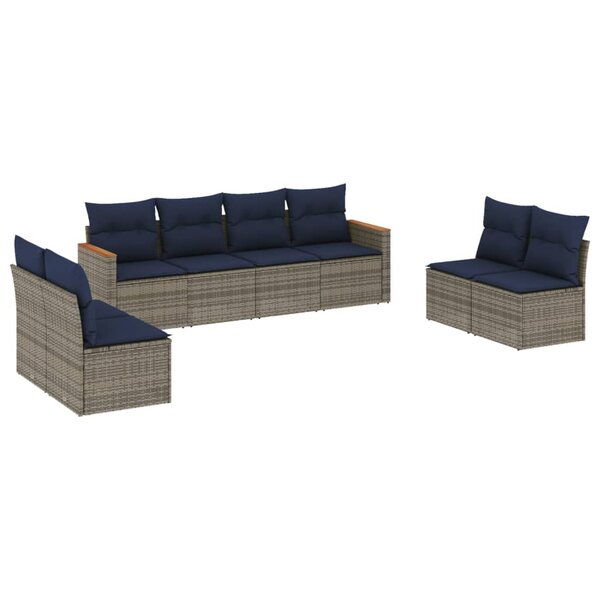 vidaXL Salon de jardin 8 Pièces avec coussins gris résine tressée