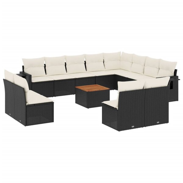 vidaXL Salon de jardin avec coussins 13 Pièces noir résine tressée