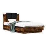 vidaXL Cadre de lit avec LED sans matelas chêne fumé 75x190 cm