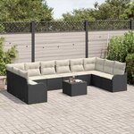 vidaXL Ensemble de canapé de jardin 11 Pièces Noir et blanc Poly rotin