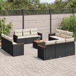 vidaXL Salon de jardin avec coussins 13 Pièces noir résine tressée