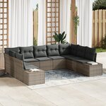 vidaXL Canapé de jardin 9 pièces avec coussins en poly rattan gris