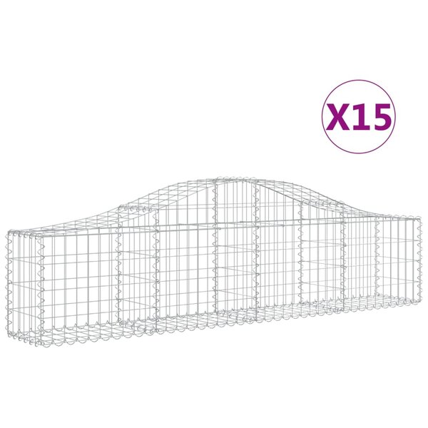 vidaXL Paniers à gabions arqués 15 Pièces 200x30x40/60 cm Fer galvanisé