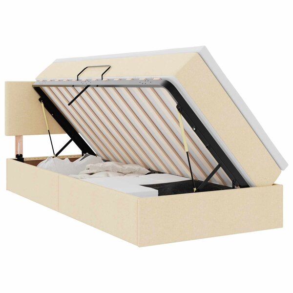 vidaXL Lit avec rangement et LED avec matelas Crème 90 x 190 cm tissu