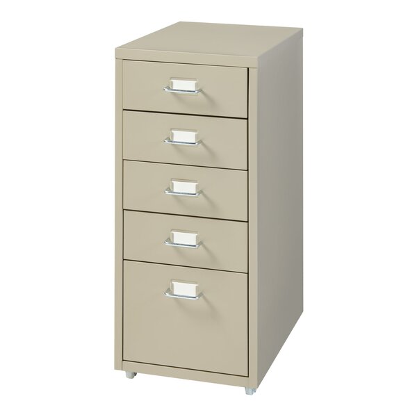 Caisson de bureau armoire meuble de rangement à roulettes avec 5 tiroirs 69 x 28 x 41 cm camel 03_0009100