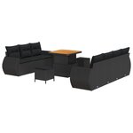 Canapé de Jardin vidaXL 10 Pièces avec Coussins Noir Rotin Poly Acacia