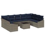 vidaXL Ensemble de canapé de jardin 10 Pièces Gris et marine polyrotin