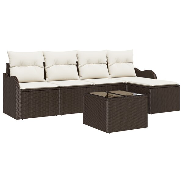 Set de 5 pièces de canapé de jardin avec coussins gris en rotin synthétique