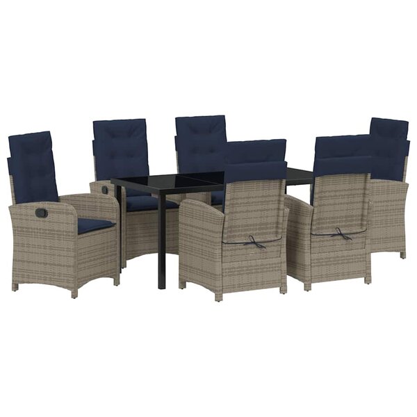 vidaXL Ensemble de jardin 7 pièces avec coussins en poly rattan gris.