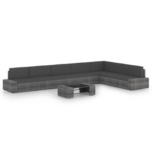 Salon de jardin meuble d'extérieur ensemble de mobilier 8 pièces avec coussins gris résine tressée 02_0017595