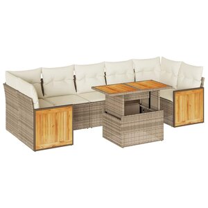 vidaXL Salon de jardin avec coussins 8 Pièces beige résine tressée acacia