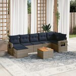 vidaXL Salon de jardin 8 Pièces avec coussins gris résine tressée