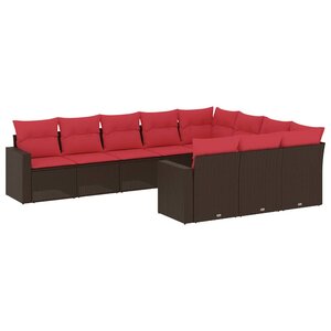 vidaXL Salon de jardin 10 Pièces avec coussins marron résine tressée
