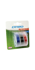 DYMO lot de 3 rubans 3D en blister  finition brillante  9mm x 3m  assortis : Noir  bleu  Rouge